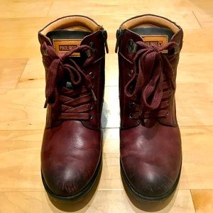 Pikolinos Burgundy Leather Ankle Boots - Size 8